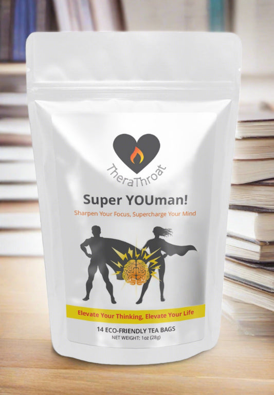 Super Youman! is perfect for:  Students cramming for exams Professionals tackling deadlines Anyone seeking a mental edge to perform at their best Supercharge your focus, naturally! Visit our website to learn more about Super Youman! and discover the Therathroat collection of natural tea remedies.